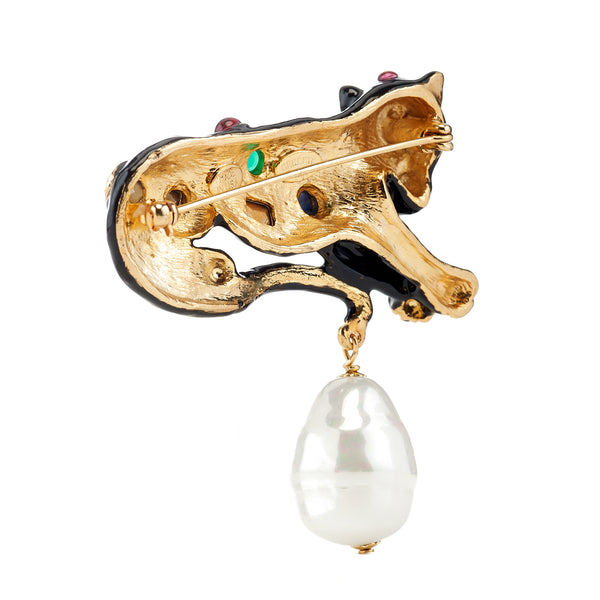 Kenneth Jay Lane Black Enamel Leopard Pin