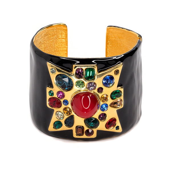 kenneth jay lane Black Enamel Maltese Cross Cuff