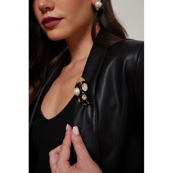 Kenneth Jay Lane Black Enamel Shell Pin
