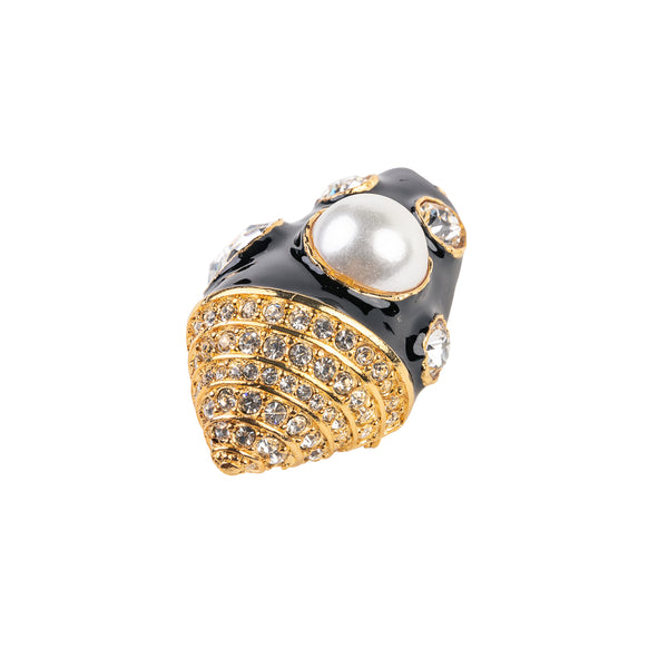 Kenneth Jay Lane Black Enamel Shell Pin