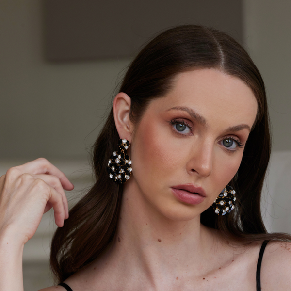 Kenneth Jay Lane Black & Gold Drop Post Earrings