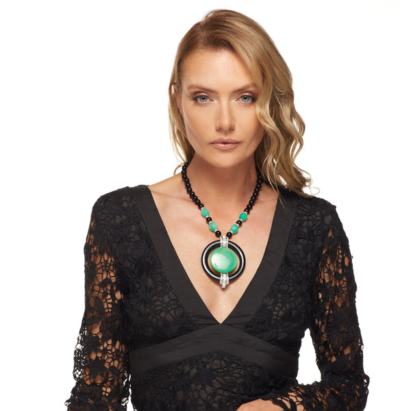 Kenneth Jay Lane Black & Jade Pendant Necklace