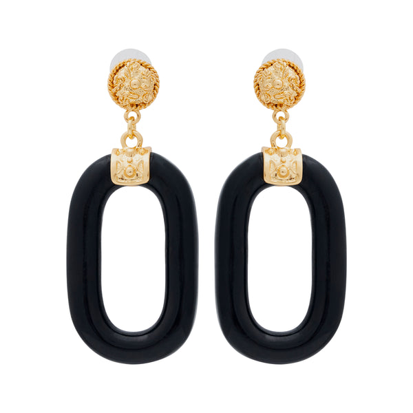 kenneth jay lane Black Oval Link Pierced Earrings