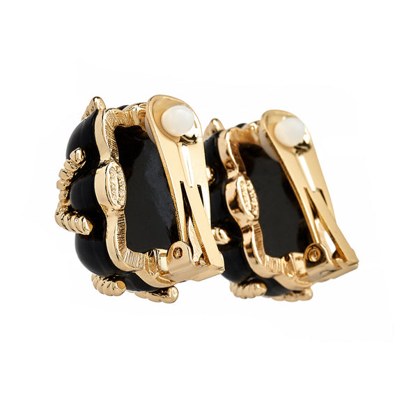 Kenneth Jay Lane Black Quilted Clip-On Earrings