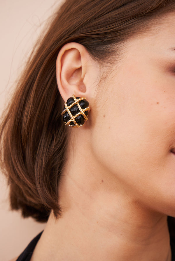 Kenneth Jay Lane Black Quilted Clip-On Earrings