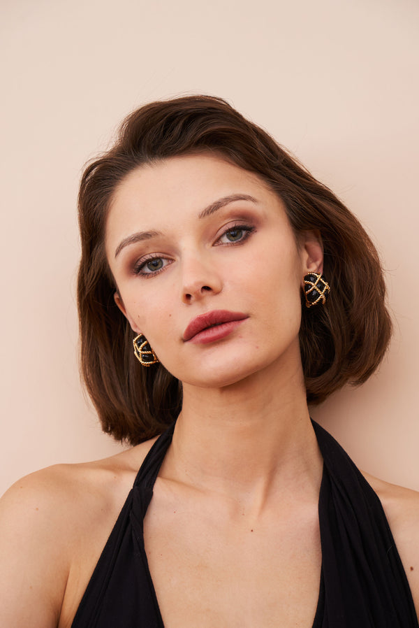 Kenneth Jay Lane Black Quilted Clip-On Earrings