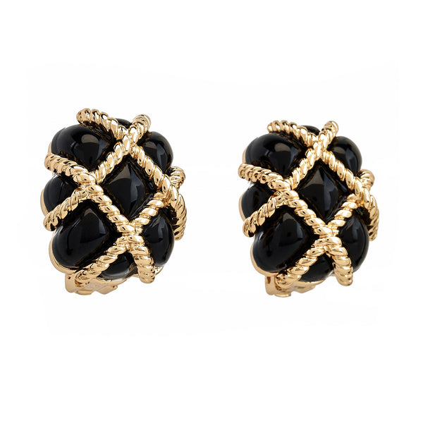 kenneth jay lane Black Quilted Clip-On Earrings