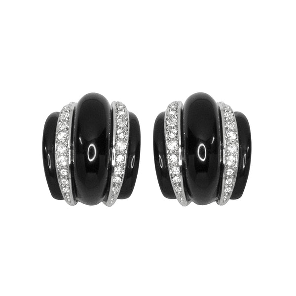 kenneth jay lane Black Ribbed Hoop Clip Earrings