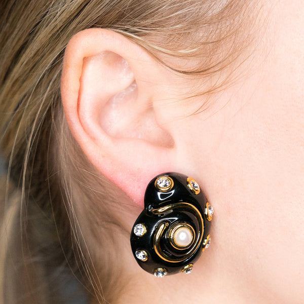 Kenneth Jay Lane Black Snail Clip Earrings