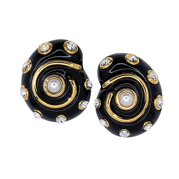 kenneth jay lane Black Snail Clip Earrings