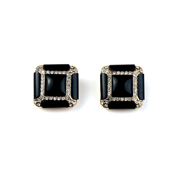 kenneth jay lane Black Square Clip Earrings