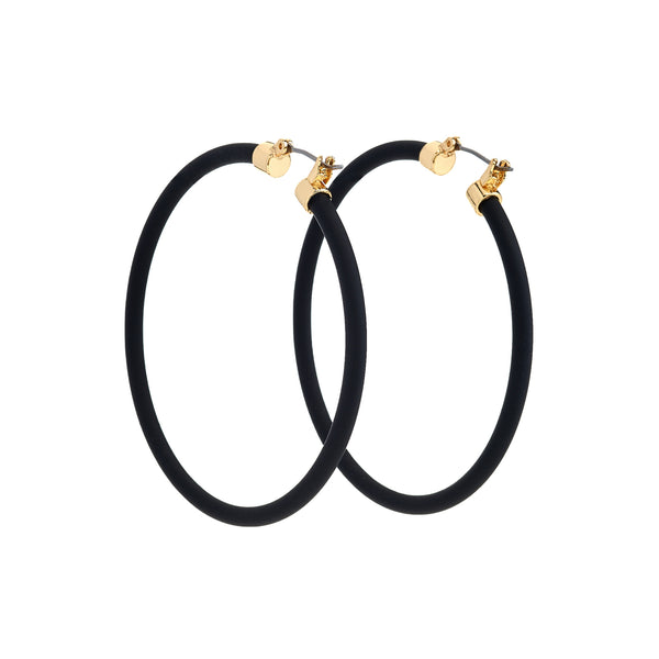 Kenneth Jay Lane Black Thin Hoop Pierced Earrings