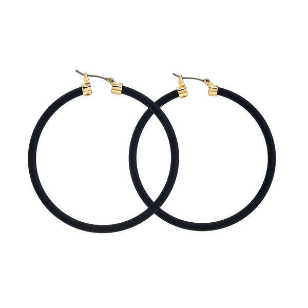 kenneth jay lane Black Thin Hoop Pierced Earrings