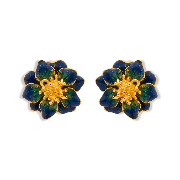 kenneth jay lane Blue Enamel Flower Clip Earrings
