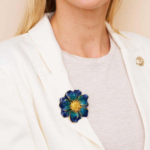 Kenneth Jay Lane Blue Enamel Flower Pin