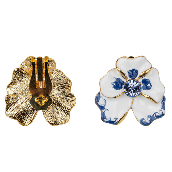 Kenneth Jay Lane Blue Flower Clip Earrings