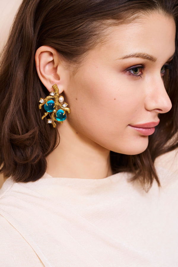 Kenneth Jay Lane Blue Sea Branch Pierced Earrings