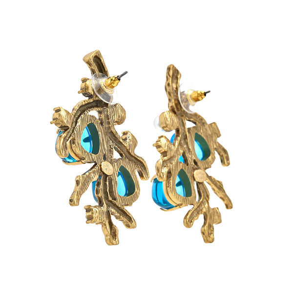 Kenneth Jay Lane Blue Sea Branch Pierced Earrings