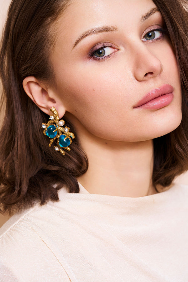 Kenneth Jay Lane Blue Sea Branch Pierced Earrings