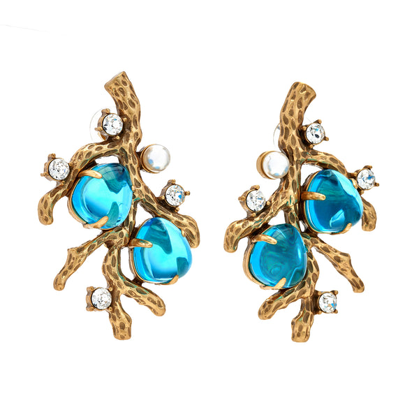 kenneth jay lane Blue Sea Branch Pierced Earrings