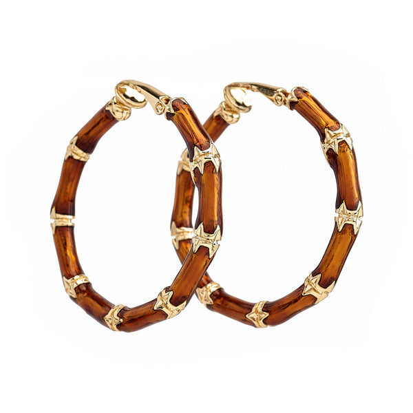 Kenneth Jay Lane Brown Bamboo Hoop Earrings