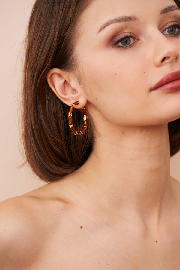 Kenneth Jay Lane Brown Bamboo Hoop Earrings