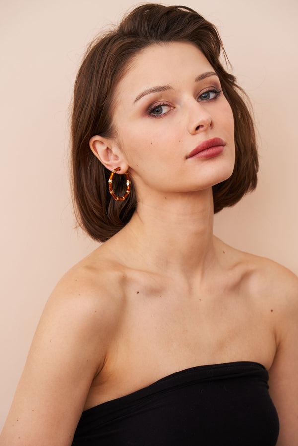 Kenneth Jay Lane Brown Bamboo Hoop Earrings