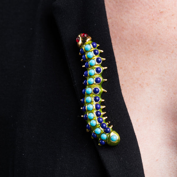 Kenneth Jay Lane Cabochon Caterpillar Pin