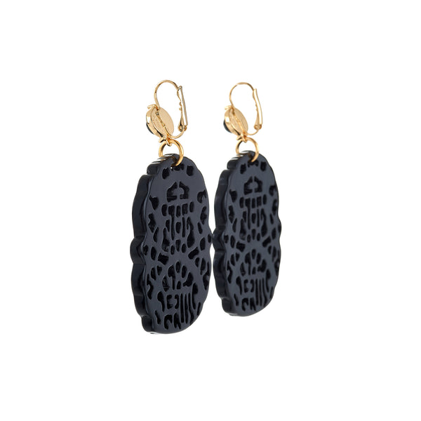 Kenneth Jay Lane Carved Black Wire Earrings