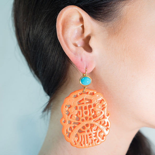Kenneth Jay Lane Carved Coral Pierced Earrings