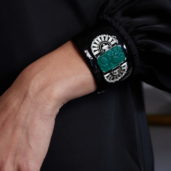 Kenneth Jay Lane Carved Jade Deco Cuff