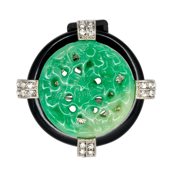 kenneth jay lane Carved Jade Deco Pin
