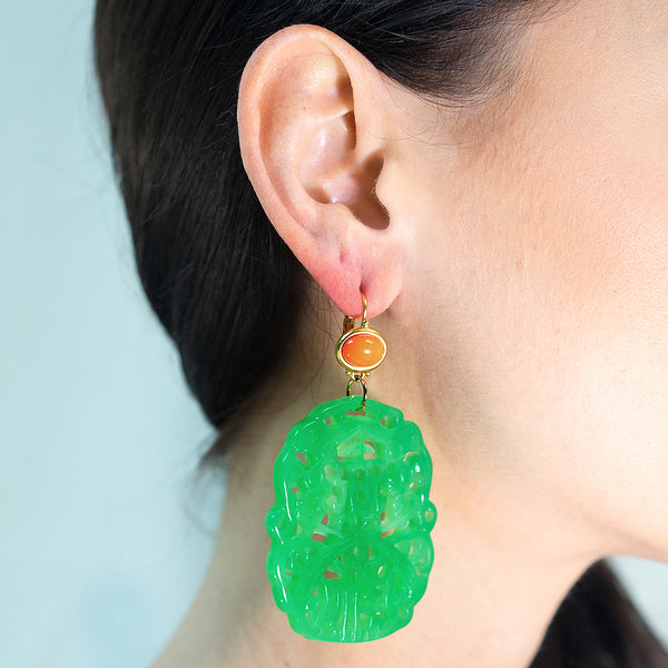 Kenneth Jay Lane Carved Jade Pierced Earrings