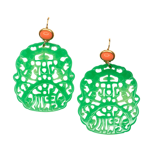 kenneth jay lane Carved Jade Pierced Earrings