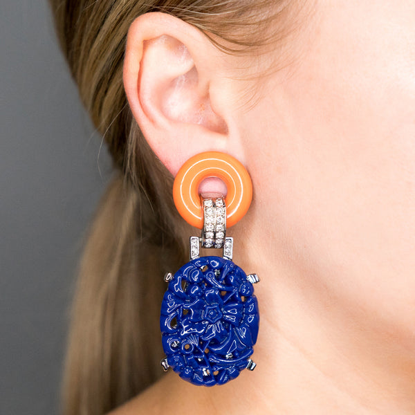 Kenneth Jay Lane Carved Lapis Drop Earrings
