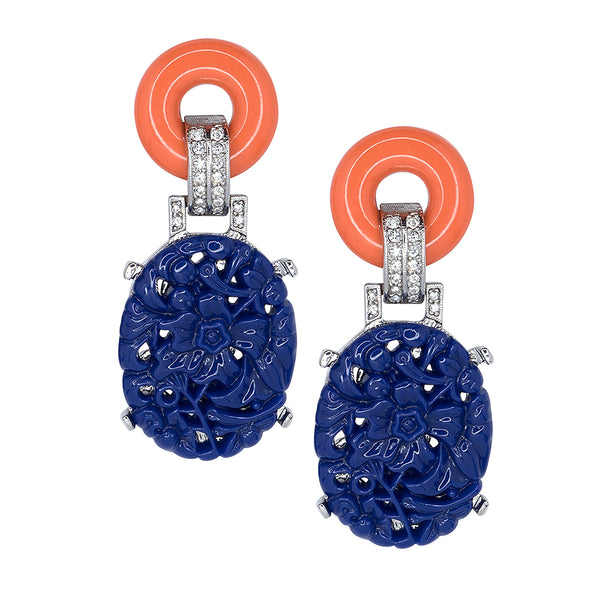 kenneth jay lane Carved Lapis Drop Earrings
