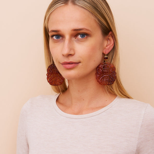 Kenneth Jay Lane Carved Tortoise Wire Earrings