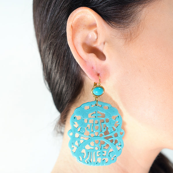 Kenneth Jay Lane Carved Turquoise Pierced Earrings