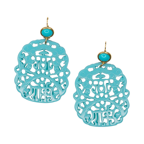 kenneth jay lane Carved Turquoise Pierced Earrings