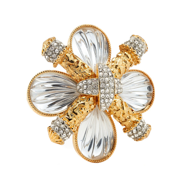 kenneth jay lane Clear Ribbed Cabochons Cross Pin