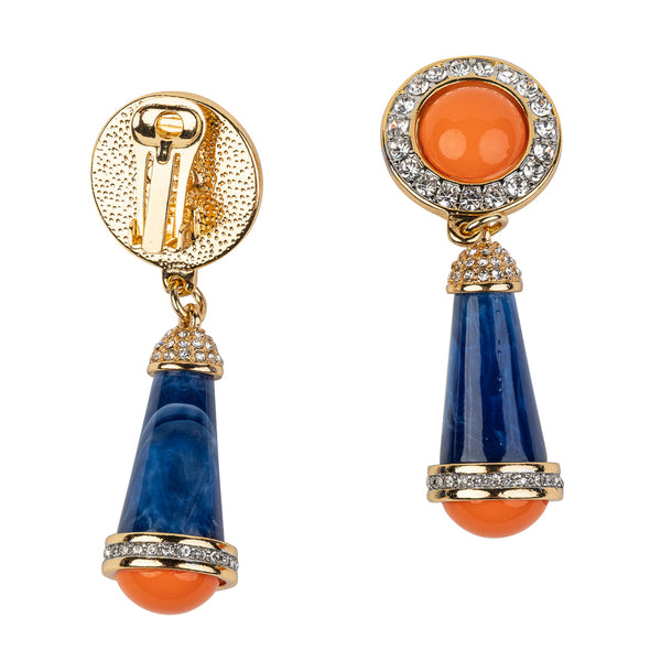 Kenneth Jay Lane Coral And Lapis Clip Earring
