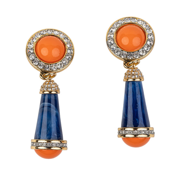 kenneth jay lane Coral and Lapis Clip Earring
