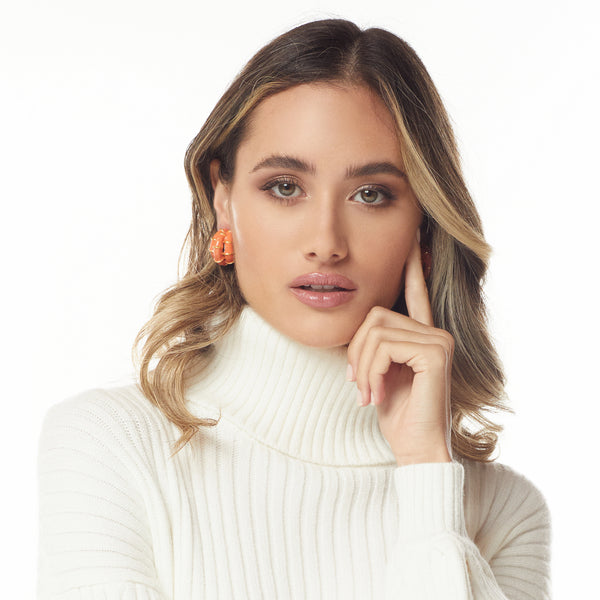 kenneth jay lane Coral Bamboo Hoop Clip Earrings