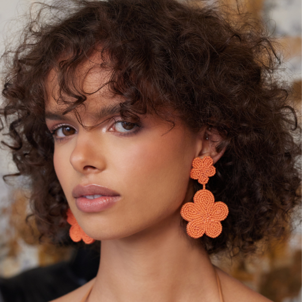 Kenneth Jay Lane Coral Bead Flower Earrings