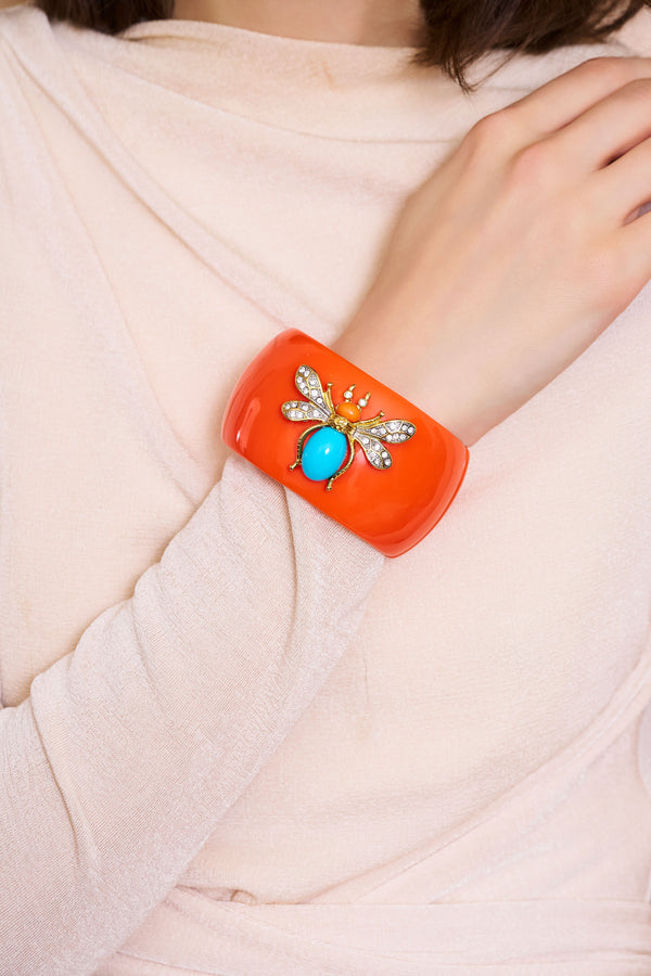 Kenneth Jay Lane Coral Bee Motif Cuff Bracelet