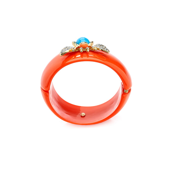 Kenneth Jay Lane Coral Bee Motif Cuff Bracelet