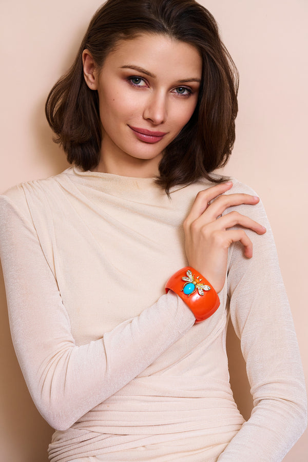Kenneth Jay Lane Coral Bee Motif Cuff Bracelet