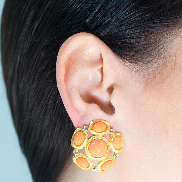 Kenneth Jay Lane Coral Cabochon Clip Earrings