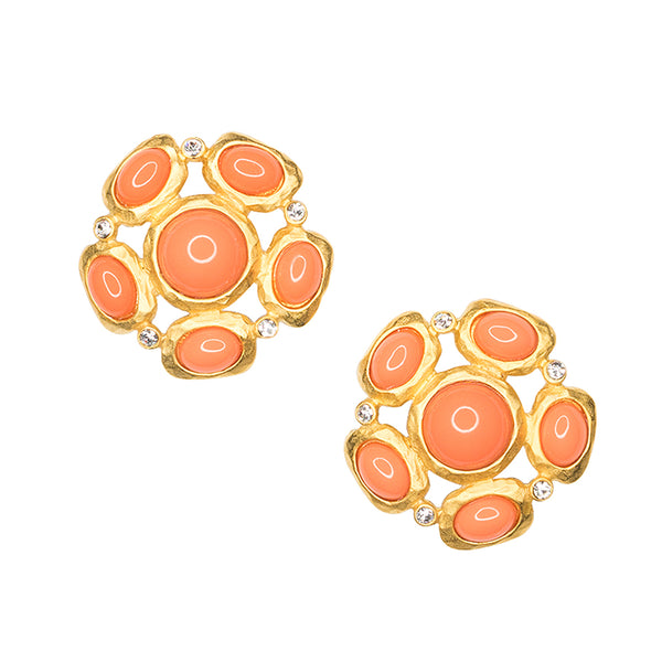 kenneth jay lane Coral Cabochon Clip Earrings