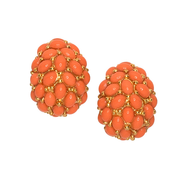 kenneth jay lane Coral Cabochon Hoop Clip Earrings